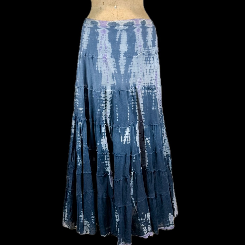 VINTAGE INC tie dye tiered ruffle long maxi skirt 100% cotton whimsigoth y2k